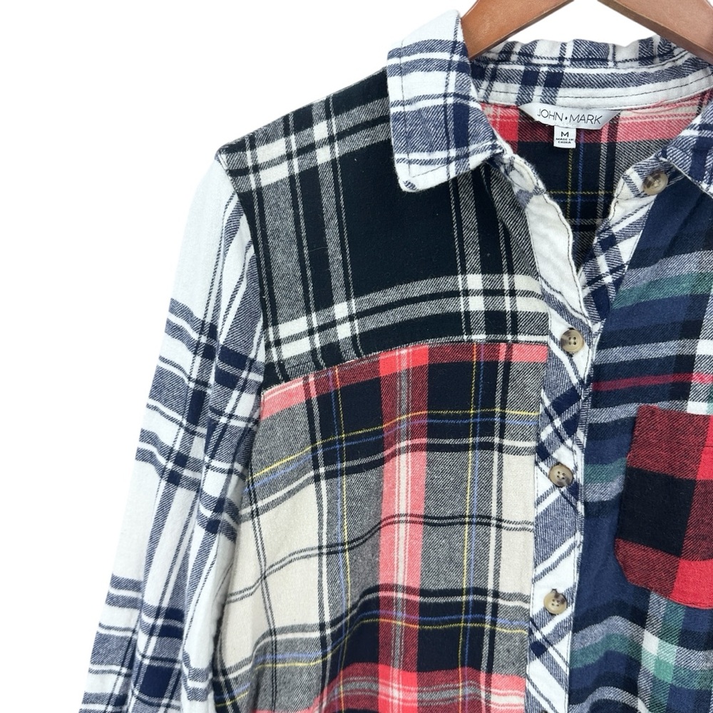 JOHN MARK Flannel Patchwork Shirt Long Sleeve - image 3